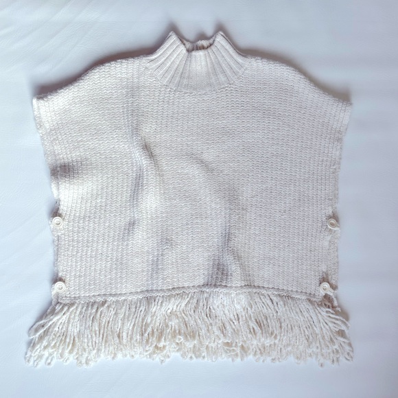 Anthropologie Fringe Poncho Turtleneck Sweater Medium - Picture 1 of 4